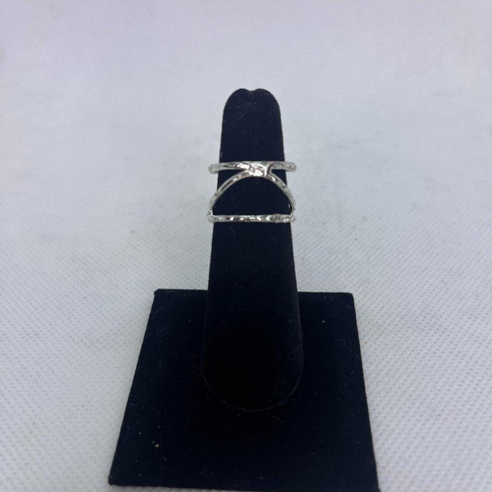 Silver Plated Hammered Cuff  Ring